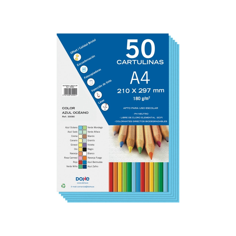 Dohe Pack de 50 Cartulinas A4 de 180gr