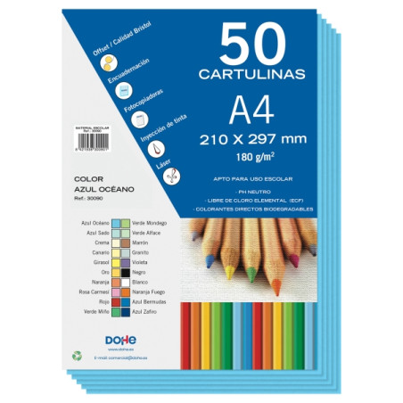 Dohe Pack de 50 Cartulinas A4 de 180gr