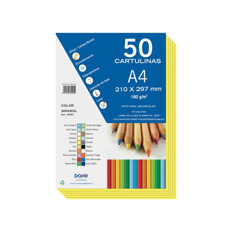 Dohe Pack de 50 Cartulinas A4 de 180gr
