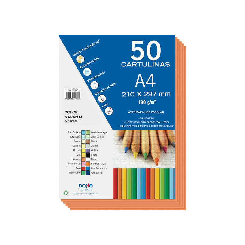 Dohe Pack de 50 Cartulinas A4 de 180gr