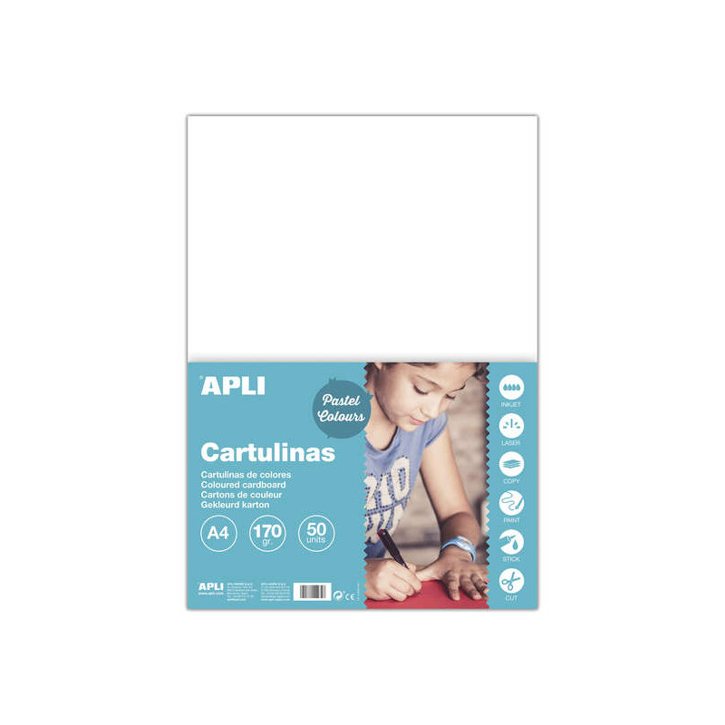 Apli Pack de 50 Cartulinas A4 170g