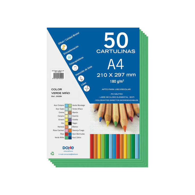 Dohe Pack de 50 Cartulinas A4 de 180g/m2