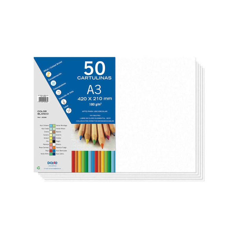 Dohe Pack de 50 Cartulinas A3 de 180gr