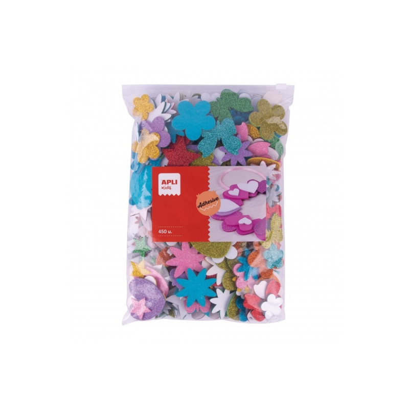 Apli Pack de 450 Formas de Goma EVA Adhesiva con Purpurina