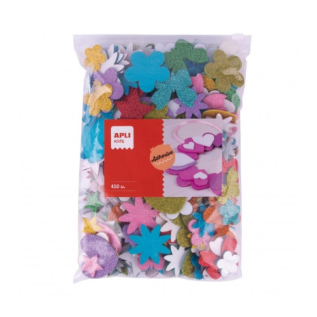 Apli Pack de 450 Formas de Goma EVA Adhesiva con Purpurina