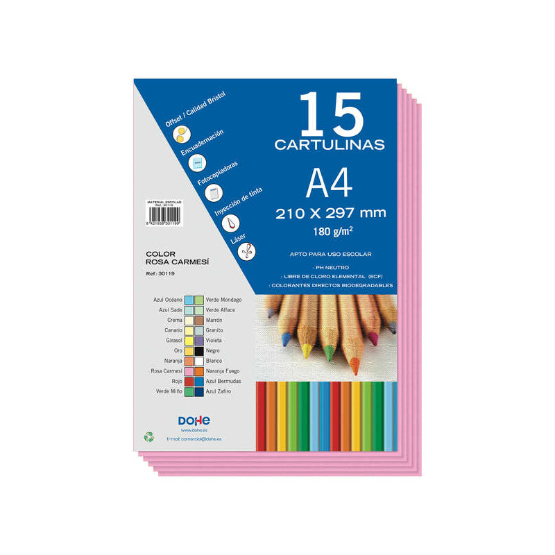 Dohe Pack de 15 Cartulinas A4 de 180gr