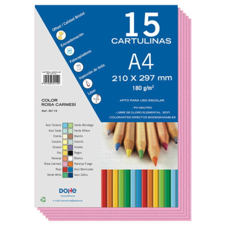 Dohe Pack de 15 Cartulinas A4 de 180gr