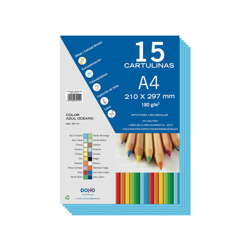 Dohe Pack de 15 Cartulinas A4 de 180gr