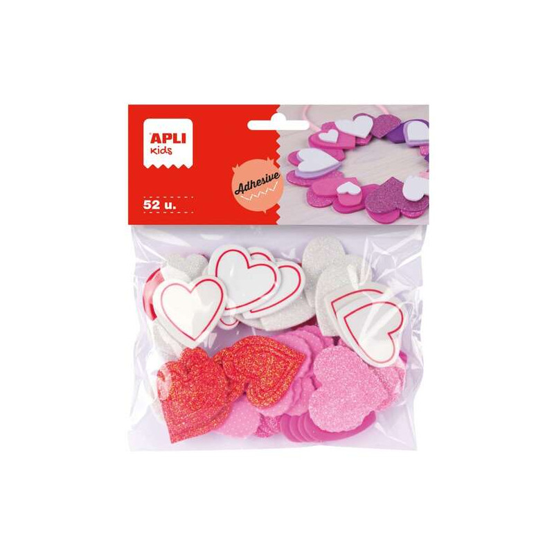 Apli Pack de 52 Corazones Adhesivos de Goma Eva con Acabado Purpurina