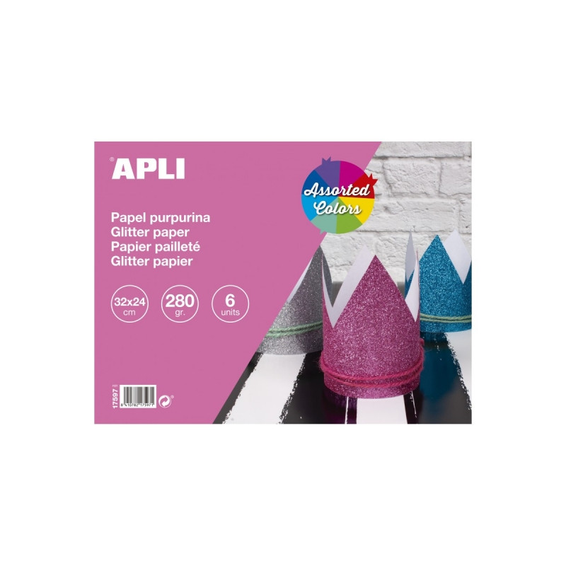 Apli Bloc con 6 Cartulinas Purpurina 280gr