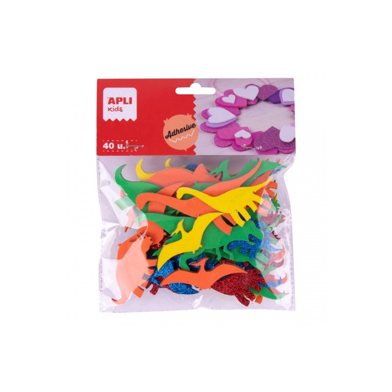 Apli Pack de 40 Dinosaurios Adhesivos de Goma EVA