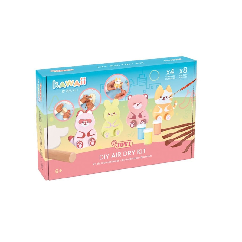 Jovi Kawaii Air Dry Kit con Pasta Endurecible 500gr + 4 Plantillas + Pinturas + Complementos