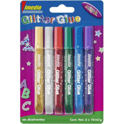 Imedio Glitter Glue "" Pack de 6 Tubos de Pegamento con Brillantina 10ml