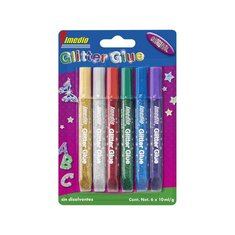 Imedio Glitter Glue "" Pack de 6 Tubos de Pegamento con Brillantina 10ml