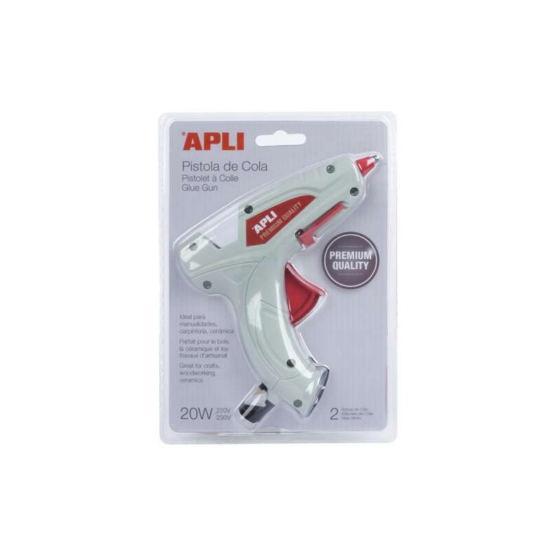 Apli Pistola de Cola Termofusible Premium Hot Melt 20W + 2 Barras de Cola