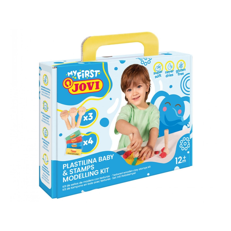 Jovi My First Plastilina Kit de Modelaje con 4 Pastillas de Plastilina 38gr + 3 Estampadores de Madera