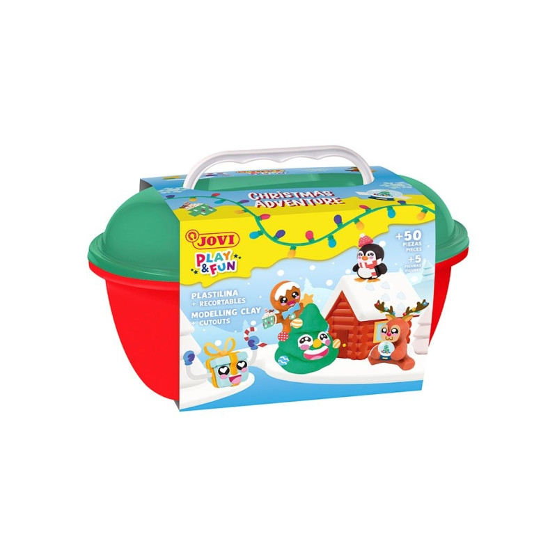 Jovi Play & Fun Cofre Christmas Adventure con 24 Barras de Plastilina 15gr + Modeladores + Recortables
