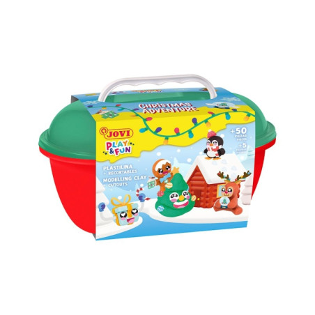 Jovi Play & Fun Cofre Christmas Adventure con 24 Barras de Plastilina 15gr + Modeladores + Recortables