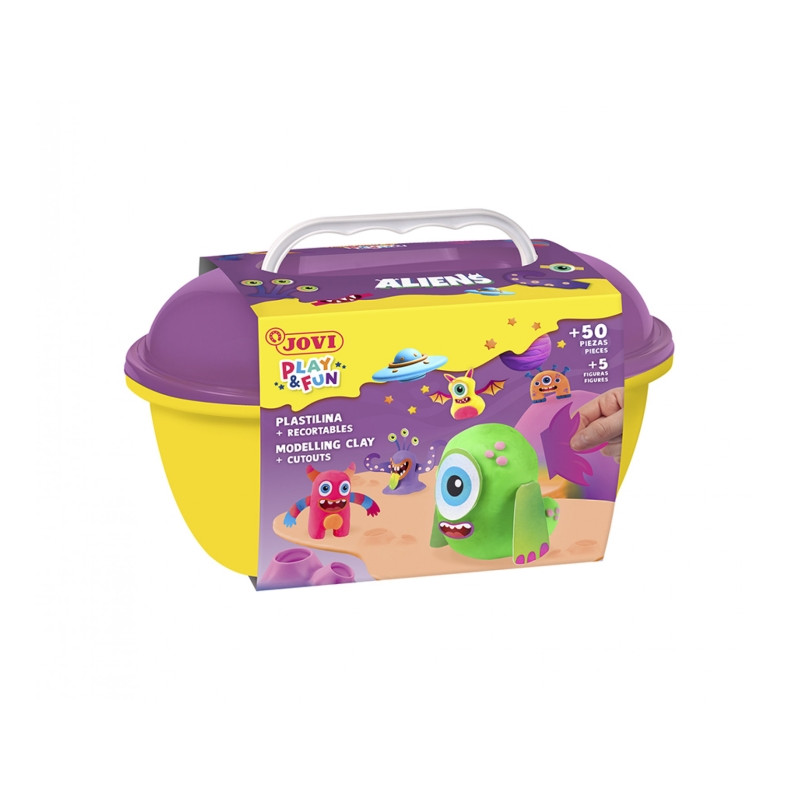 Jovi Play & Fun Cofre Aliens con 24 Barras de Plastilina 15gr + Modeladores + Recortables