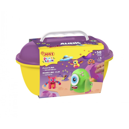 Jovi Play & Fun Cofre Aliens con 24 Barras de Plastilina 15gr + Modeladores + Recortables