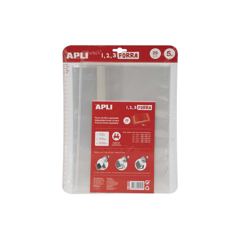 Apli Pack de 5 Forros para Libros 290mm de Polipropileno 75 micras