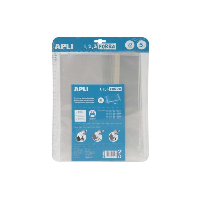 Apli Pack de 5 Forros para Libros 300mm de Polipropileno 75 micras