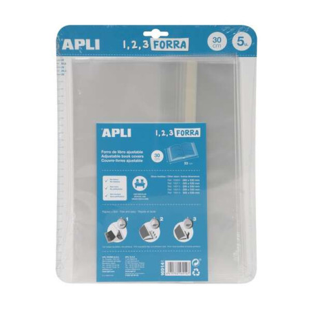 Apli Pack de 5 Forros para Libros 300mm de Polipropileno 75 micras