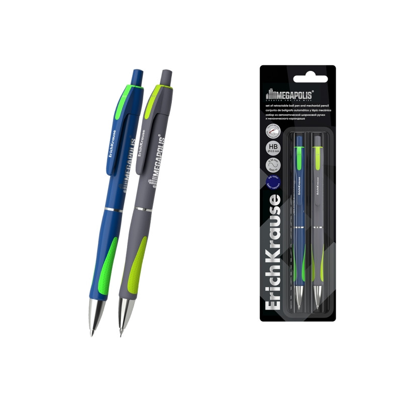 ErichKrause Megapolis Pack de Boligrafo Retractil y Portaminas