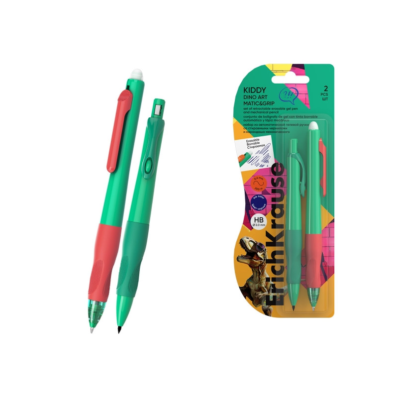 ErichKrause Kiddy Dino Art Pack de Boligrafo Borrable y Portaminas
