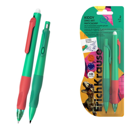 ErichKrause Kiddy Dino Art Pack de Boligrafo Borrable y Portaminas