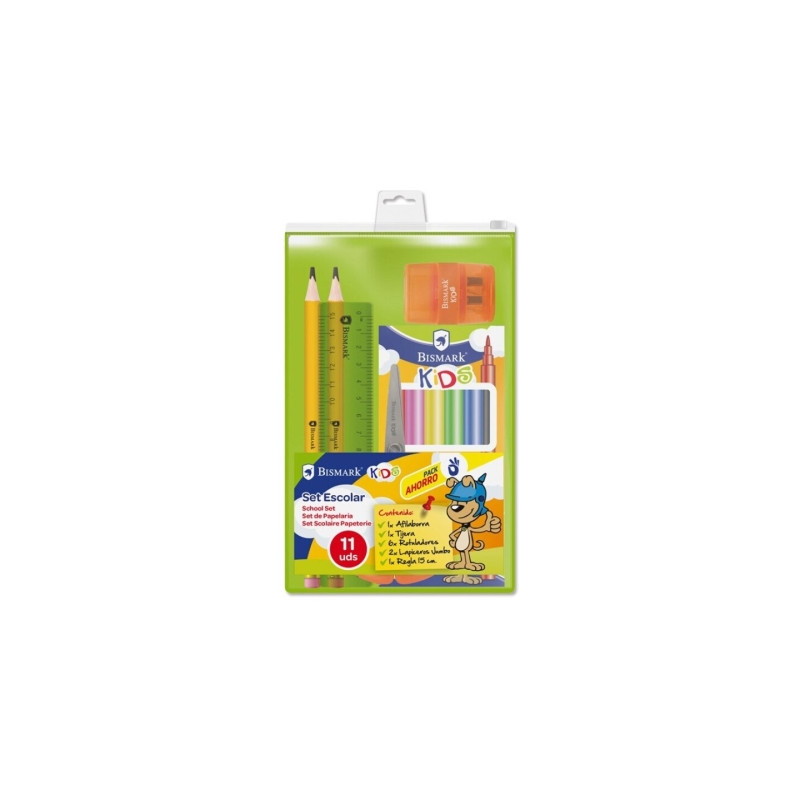 Bismark Pack Escolar con 6 Rotuladores de Colores, 2 Lapices Jumbo, Regla Flexible 15cm, Afilaborra y Tijera