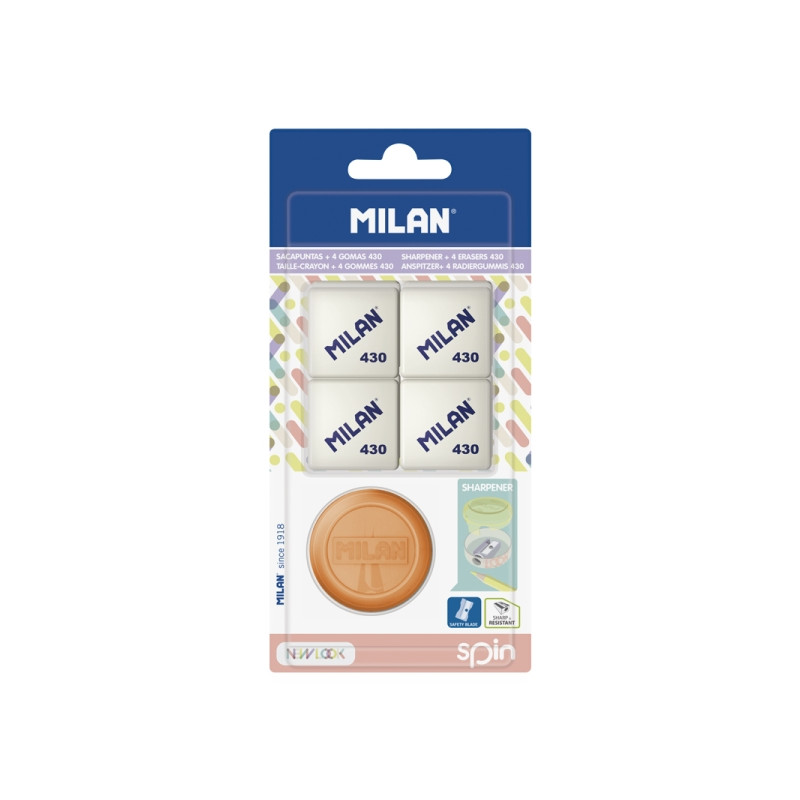 Milan Spin New Look Pack de Sacapuntas + 4 Gomas 430