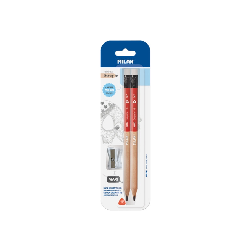 Milan Maxi Pack de 2 Lapices + Goma + 1 Sacapuntas