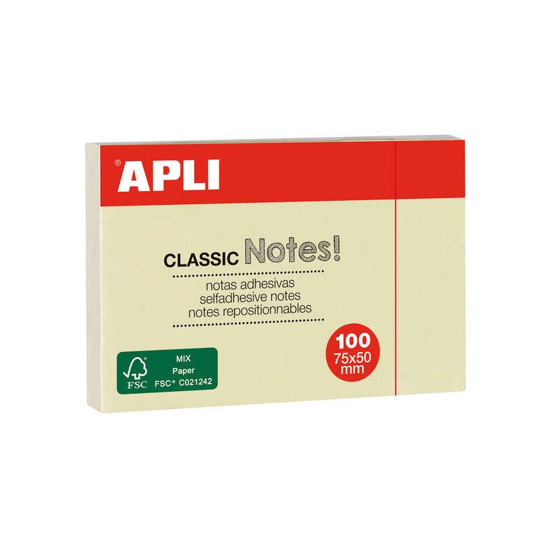 Apli Notas Adhesivas Classic 75x50mm Bloc 100 Hojas