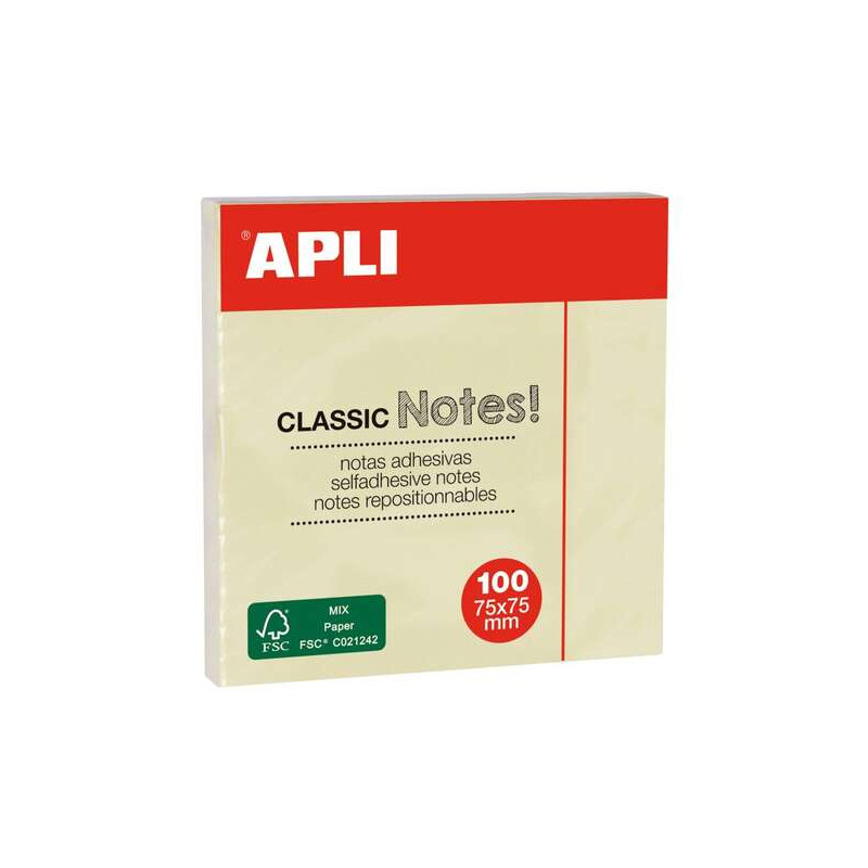 Apli Classic Bloc de 100 Notas Adhesivas 75 x 75 mm