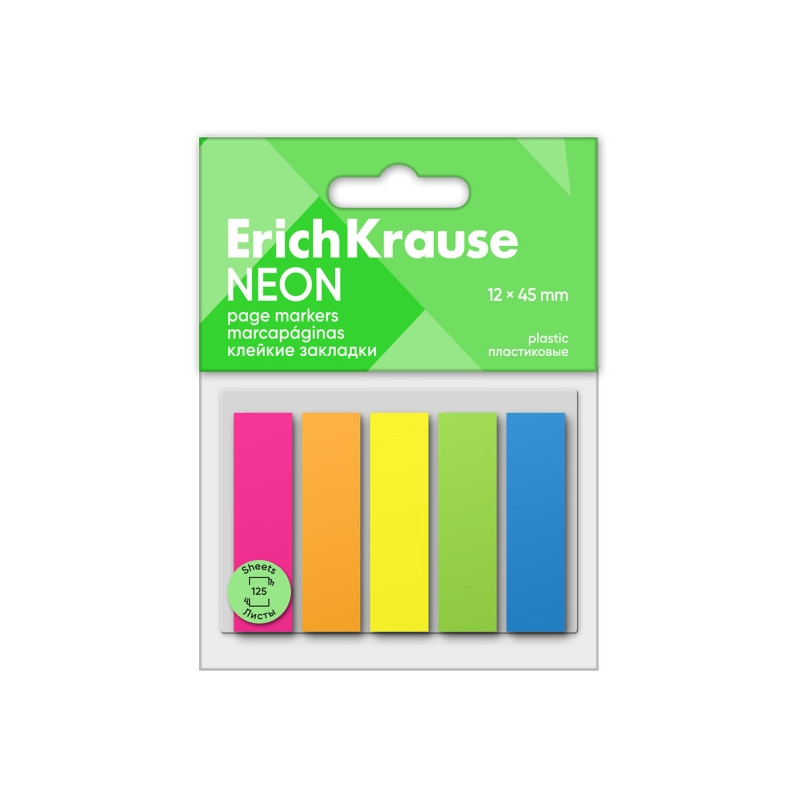 ErichKrause Pack de 5 Blocs de 25 Marcadores de Pagina de Plastico 12x45mm