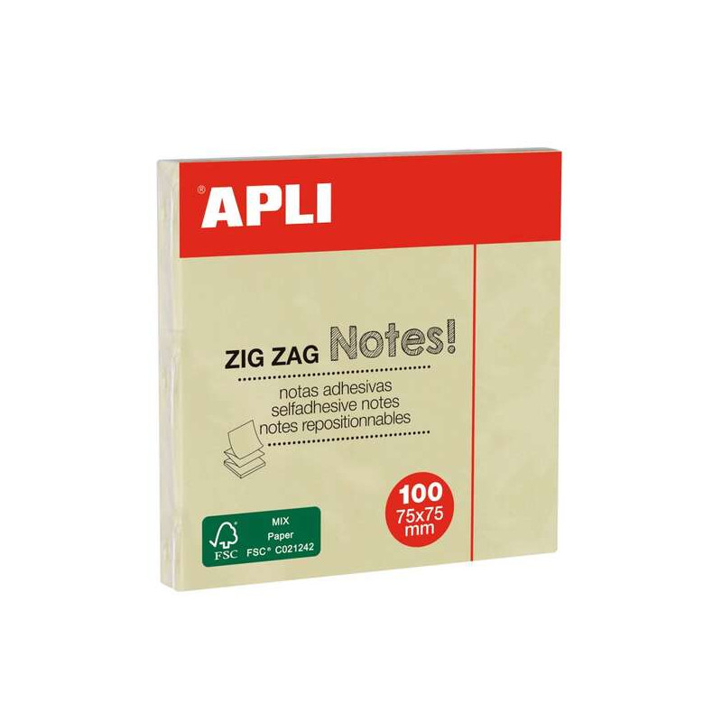 Apli Classic Bloc de 100 Notas Adhesivas Zigzag 75 x 75 mm