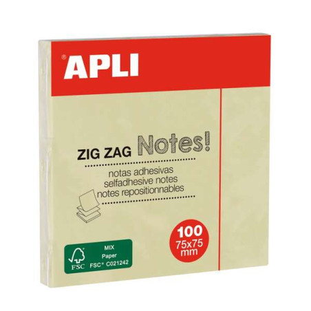 Apli Classic Bloc de 100 Notas Adhesivas Zigzag 75 x 75 mm