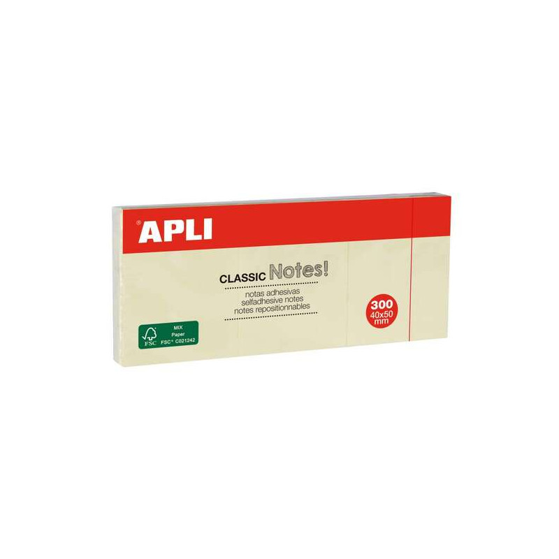 Apli Classic 3 Blocs de 100 Notas Adhesivas 40 x 50 mm