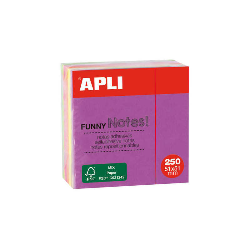 Apli Mini-Cubo con 250 Notas Adhesivas Funny 51x51mm