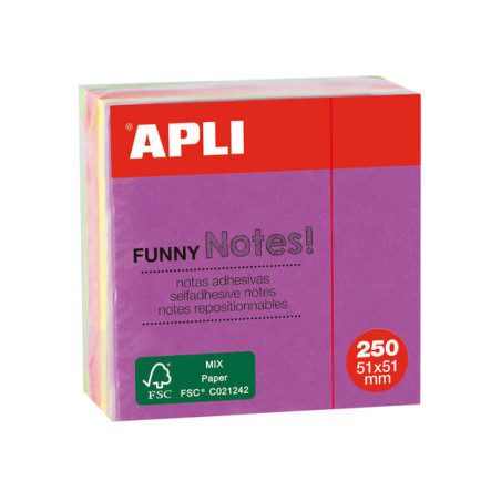 Apli Mini-Cubo con 250 Notas Adhesivas Funny 51x51mm