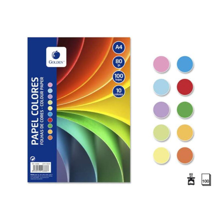 Golden Pack con 100 Hojas de Papel de Colores A4 80gr