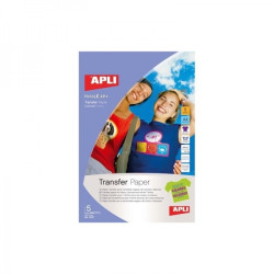Apli Pack de 5 Hojas de Papel Transfer para Impresoras Inkjet Varios Ideal para Prendas de Color