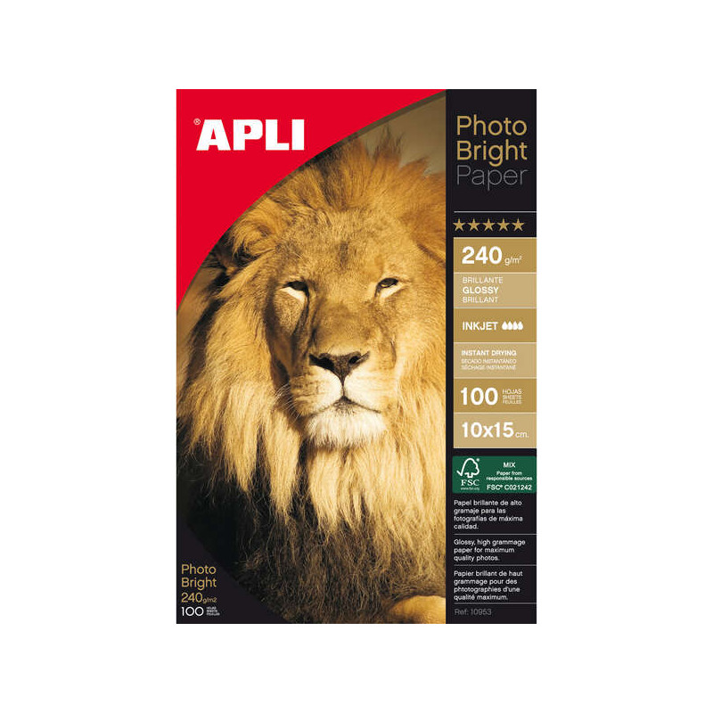 Apli Papel Fotografico Photobright 10 x 15 cm 240g 100 Hojas