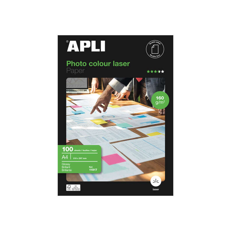 Apli Papel Fotografico Colour Laser A4 160g 100 Hojas