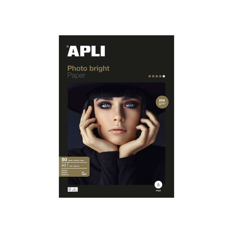 Apli Pack con 50 Hojas de Papel Fotografico Photobright A3 200g