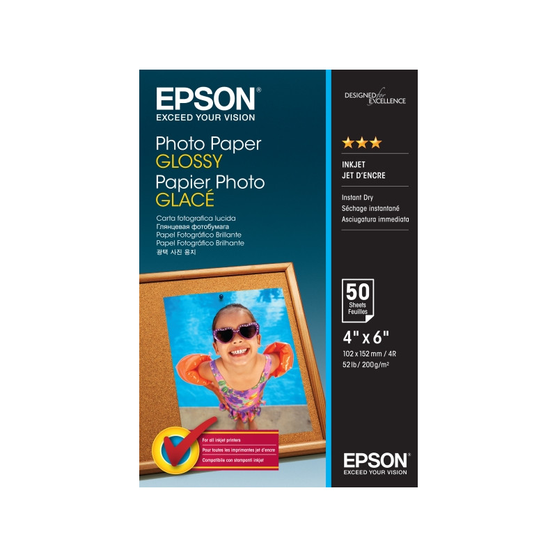 Epson Photo Glossy Pack de 50 Hojas de Papel Fotografico Blanco 10x15cm - Gramaje de 200g/m2