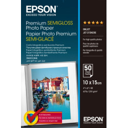 Epson Premium Semiglossy Photo Pack de 50 Hojas de Papel Fotografico Blanco 10x15cm - Gramaje de