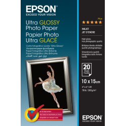 Epson Ultra Glossy Photo Pack de 20 Hojas de Papel Fotografico Blanco 10x15cm - Gramaje de 300g/m2
