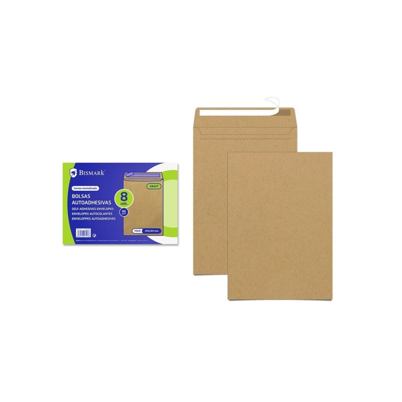 Bismark Pack de 8 Sobres de Papel Kraft 90grs